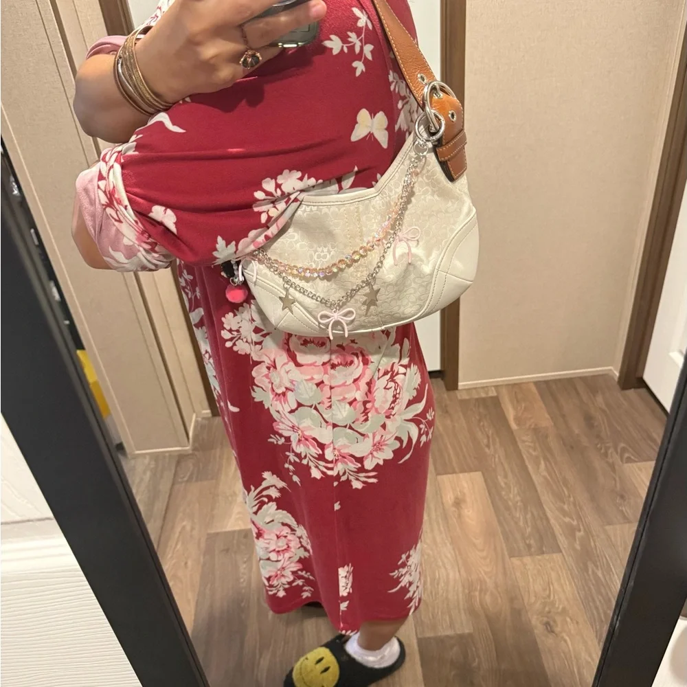 Vintage Coach Signature Jacquard Demi Bag White and brown small Hobo Purse - Picture 7 of 7